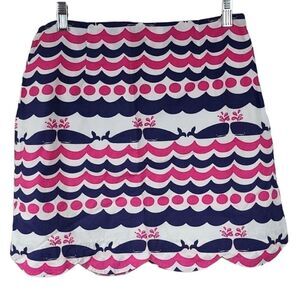 Lilly Pulitzer White Whale Tail Mini Skirt A-line Scallop Hot Pink Striped Cute